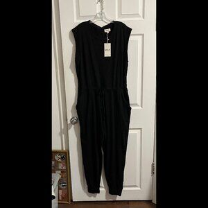 Pact Women's Relaxed Slub Muscle Tee Knit Jumpsuit Size XL Black Organic Cotton